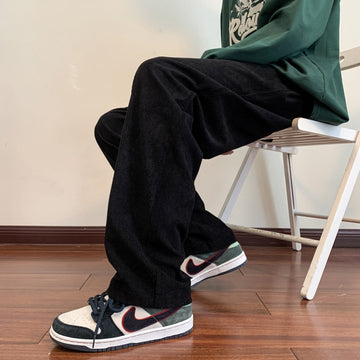 Privathinker Korean Corduroy Men's Casual Pants Drawstring Man Straight Trosuers Streetwear Harajuku Baggy Pants Bottoms